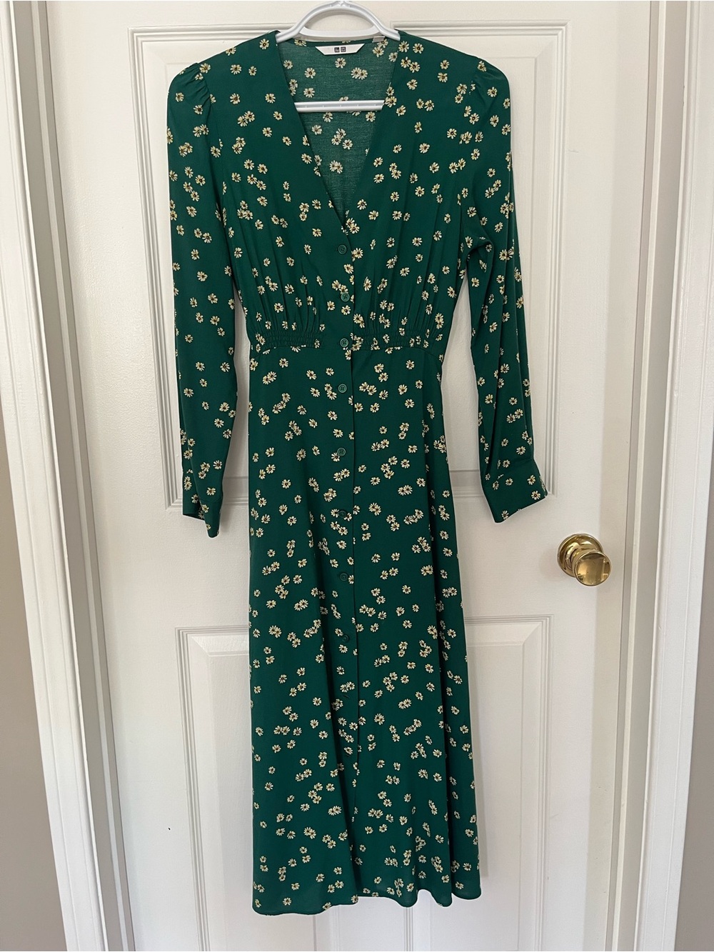 Green Floral Long Sleeve Midi Dress (Fall/Autumn Midi Dress)